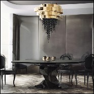 Table de repas avec structure en bois laqué dans des tons noir translucide et vernis brillant 145-Jungle Black