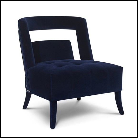 Fauteuil avec structure en bois massif recouvert de tissu velours bleu 169-Mahal