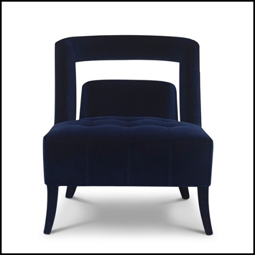 Fauteuil avec structure en bois massif recouvert de tissu velours bleu 169-Mahal