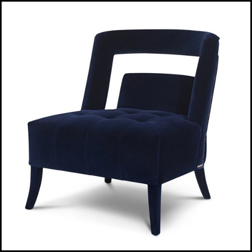 Fauteuil avec structure en bois massif recouvert de tissu velours bleu 169-Mahal