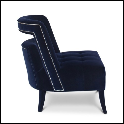 Fauteuil avec structure en bois massif recouvert de tissu velours bleu 169-Mahal