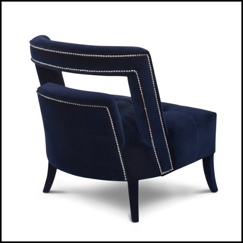 Fauteuil avec structure en bois massif recouvert de tissu velours bleu 169-Mahal