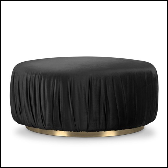 Ottoman covered with high quality black pleated fabric and base in brass finish 169-Mahal