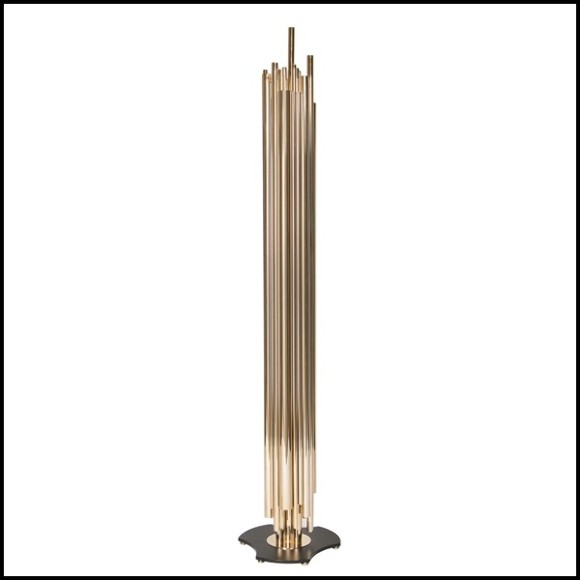 Lampadaire avec tubes en laiton massif poli finition Gold sur socle en acier finition noir mat 151-Brass Tubes