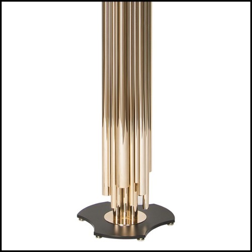 Floor lamp with gold-plated polished solid brass tubes on matte black finish steel base 151-Brass Tubes
