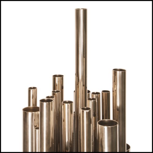 Floor lamp with gold-plated polished solid brass tubes on matte black finish steel base 151-Brass Tubes