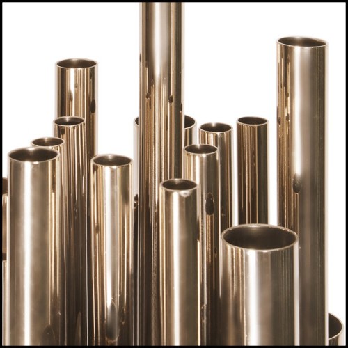 Lampadaire avec tubes en laiton massif poli finition Gold sur socle en acier finition noir mat 151-Brass Tubes