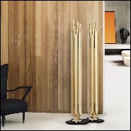 Floor lamp with gold-plated polished solid brass tubes on matte black finish steel base 151-Brass Tubes