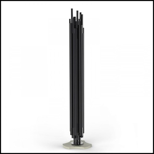 Floor lamp with gold-plated polished solid brass tubes on matte black finish steel base 151-Brass Tubes