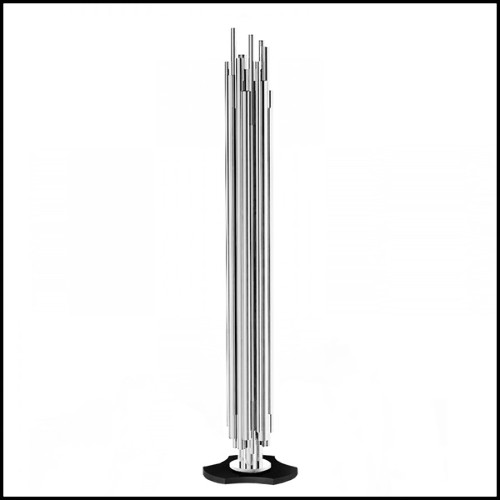 Floor lamp with gold-plated polished solid brass tubes on matte black finish steel base 151-Brass Tubes