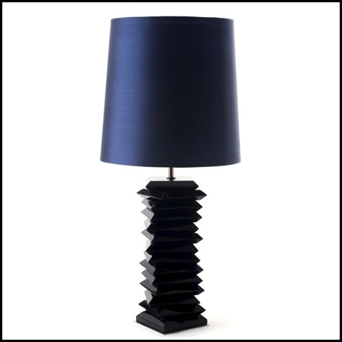 Lampe de table finition laquée noire brillante sur base en bois d'acajou massif 145-Black Stairs