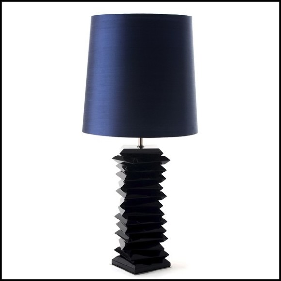 Table lamp with glossy black lacquered finish on solid mahogany wood base 145-Black Stairs