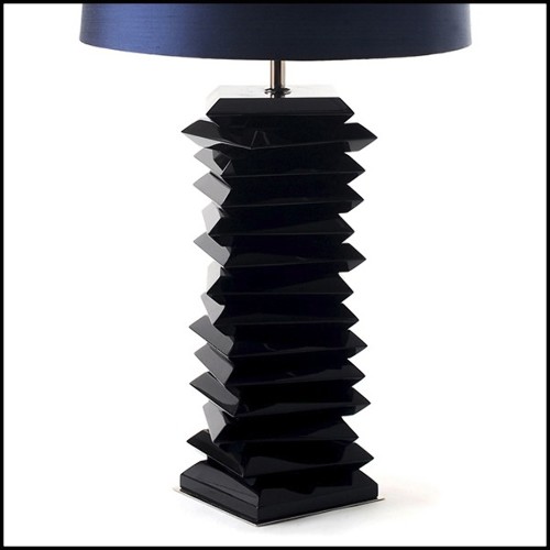 Table lamp with glossy black lacquered finish on solid mahogany wood base 145-Black Stairs