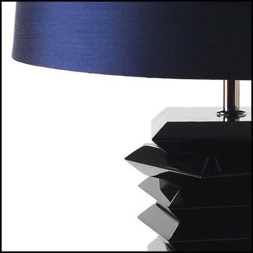 Table lamp with glossy black lacquered finish on solid mahogany wood base 145-Black Stairs
