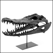 Sculpture with structure in resin in black finish on black finish metal base 162-Croco Skull