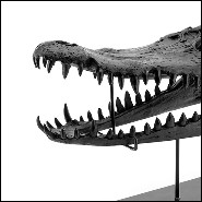 Sculpture with structure in resin in black finish on black finish metal base 162-Croco Skull