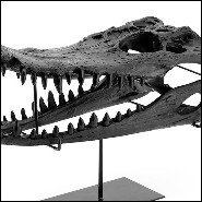 Sculpture with structure in resin in black finish on black finish metal base 162-Croco Skull