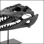 Sculpture with structure in resin in black finish on black finish metal base 162-Croco Skull