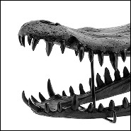 Sculpture with structure in resin in black finish on black finish metal base 162-Croco Skull