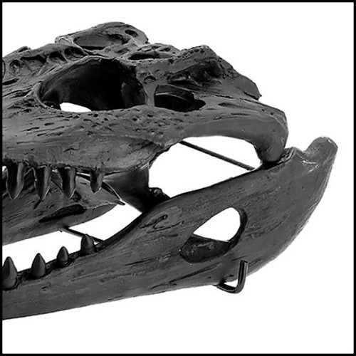 Sculpture with structure in resin in black finish on black finish metal base 162-Croco Skull