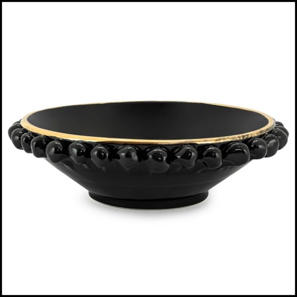 Bowl in black finish with handmade enamelled ceramic with pin details and trim with liquid pure gold 162-Pin Ceramic