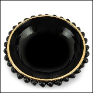 Bol finition noire avec structure en céramique émaillée à la main et bordure peinte avec de l'or pur 162-Pin Ceramic