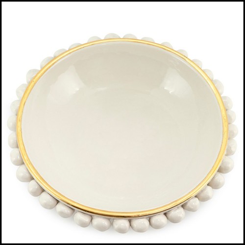 Bol finition noire avec structure en céramique émaillée à la main et bordure peinte avec de l'or pur 162-Pin Ceramic