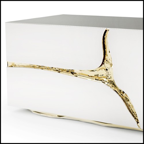 Table de chevet ou table d'appoint avec structure en racine de peuplier et revêtement en acier inoxydable poli 145-Paradise