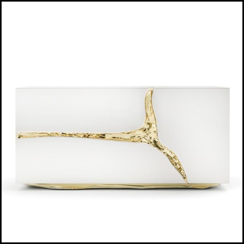 Nightstand or side table with poplar root veneer structure inside and covered with polished stainless steel 145-Paradise