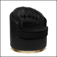 Armchair with structure in solid wood upholstered with black velvet fabric and black genuine leather 164-Tempo