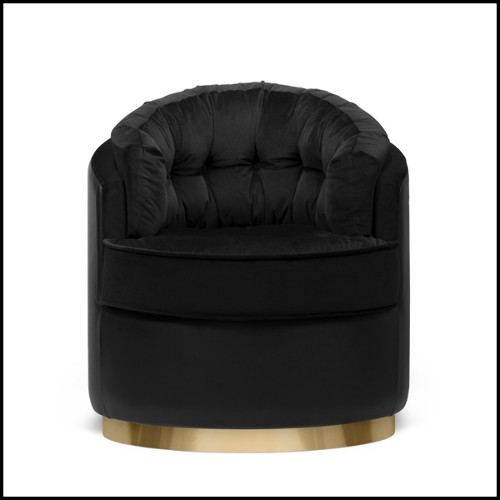 Armchair with structure in solid wood upholstered with black velvet fabric and black genuine leather 164-Tempo