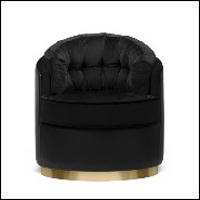 Fauteuil avec structure en bois massif recouvert de velours noir et de cuir véritable noir 164-Tempo