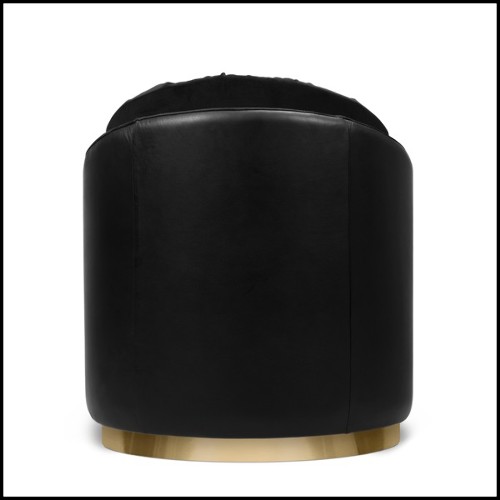 Armchair with structure in solid wood upholstered with black velvet fabric and black genuine leather 164-Tempo