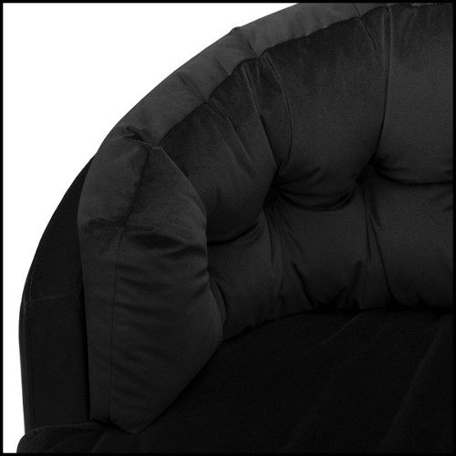 Fauteuil avec structure en bois massif recouvert de velours noir et de cuir véritable noir 164-Tempo