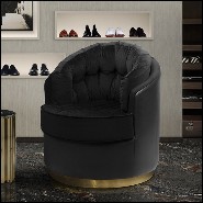 Fauteuil avec structure en bois massif recouvert de velours noir et de cuir véritable noir 164-Tempo