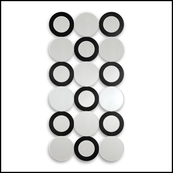 Mirror with 18 round clear mirror glass and black finish rings on 9 mirrors 119-Rings