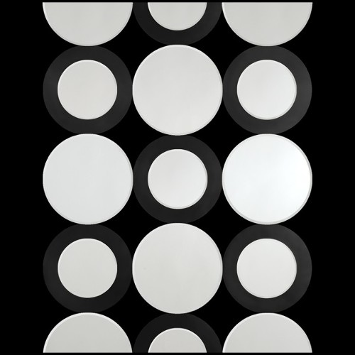 Mirror with 18 round clear mirror glass and black finish rings on 9 mirrors 119-Rings