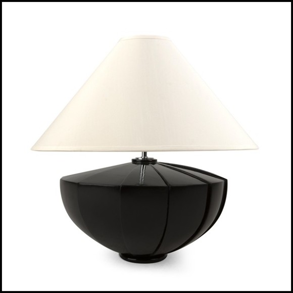 Table Lamp with solid black lacquered mahogany wood base and off-white lamp shade 119-Black Shell