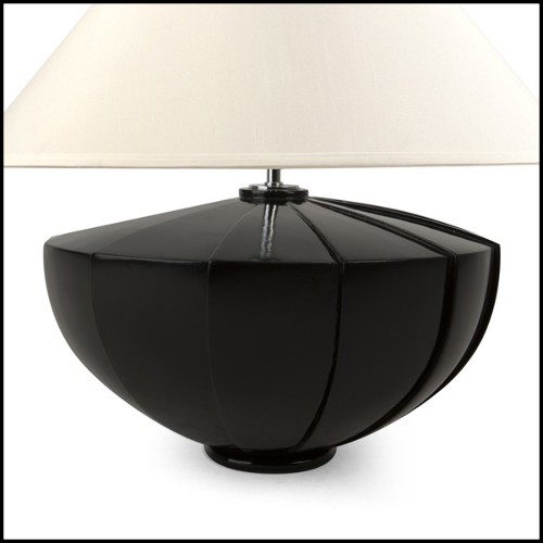 Table Lamp with solid black lacquered mahogany wood base and off-white lamp shade 119-Black Shell