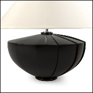 Table Lamp with solid black lacquered mahogany wood base and off-white lamp shade 119-Black Shell
