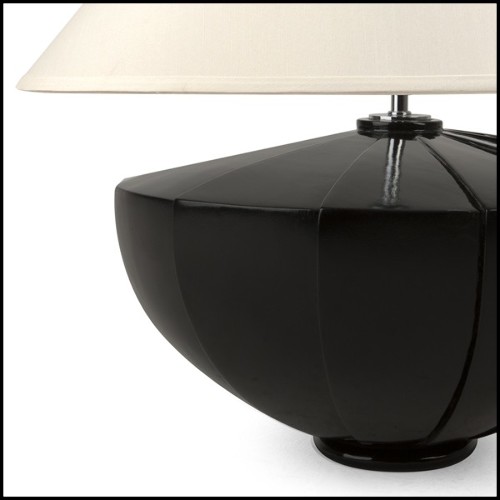 Table Lamp with solid black lacquered mahogany wood base and off-white lamp shade 119-Black Shell