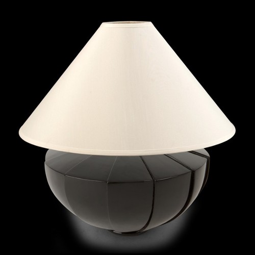 Table Lamp with solid black lacquered mahogany wood base and off-white lamp shade 119-Black Shell