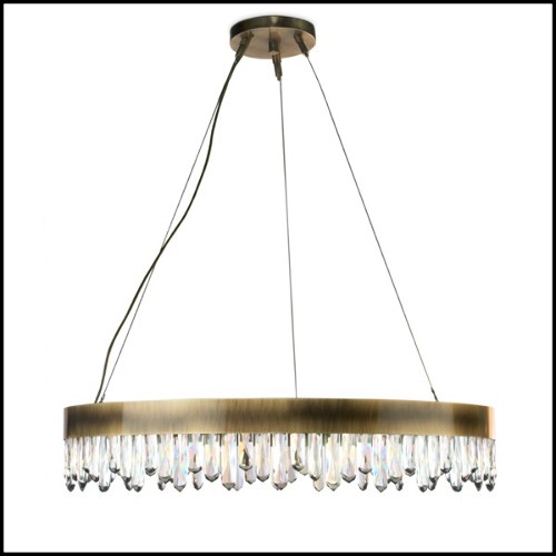 Chandelier with structure in solid brass in antique brushed finish and with carved quartz crystal sticks 155-Crystal Sticks