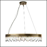 Lustre avec structure en laiton massif finition brossé antique et bâtons en cristal de quartz sculptés 155-Crystal Sticks