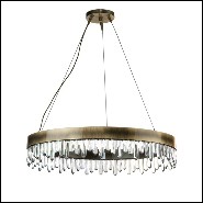 Lustre avec structure en laiton massif finition brossé antique et bâtons en cristal de quartz sculptés 155-Crystal Sticks