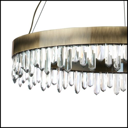 Lustre avec structure en laiton massif finition brossé antique et bâtons en cristal de quartz sculptés 155-Crystal Sticks