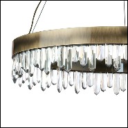 Lustre avec structure en laiton massif finition brossé antique et bâtons en cristal de quartz sculptés 155-Crystal Sticks