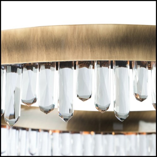 Lustre avec structure en laiton massif finition brossé antique et bâtons en cristal de quartz sculptés 155-Crystal Sticks