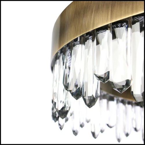 Lustre avec structure en laiton massif finition brossé antique et bâtons en cristal de quartz sculptés 155-Crystal Sticks