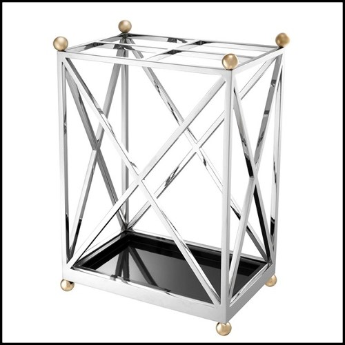 Porte-parapluie avec structure en acier inoxydable poli avec finition nickel et plateau noir 24-Quantum